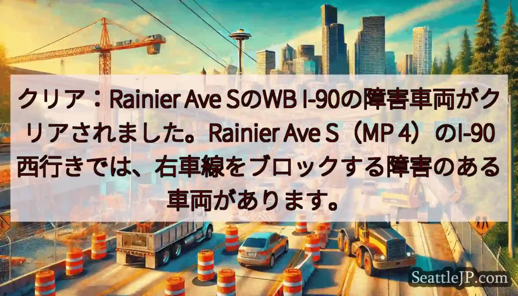 クリア：Rainier Ave SのWB I-90の障害車両がクリアされました。Rainier