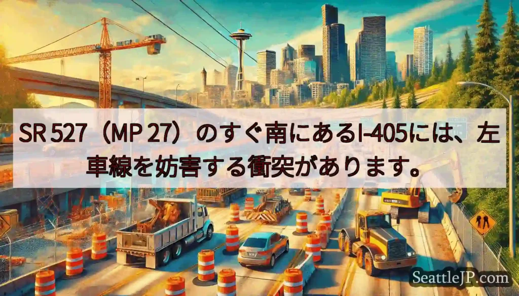 SR 527（MP 27）のすぐ南にあるI-405には、左車線を妨害する衝突があります。