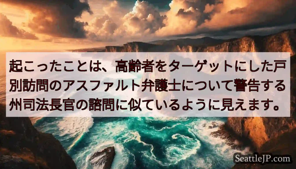 起こったことは、高齢者をターゲットにした戸別訪問のアスファルト弁護士について警告する州司法長官の諮問