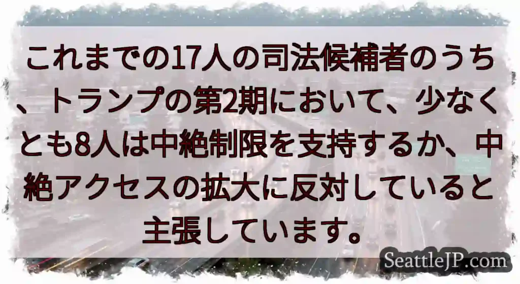 これまでの17人の司法候補者のうち、トランプの第2期において、少なくとも8人は中絶制限を支持するか、