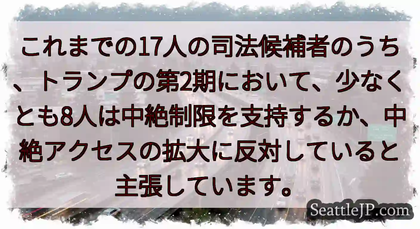 これまでの17人の司法候補者のうち、トランプの第2期において、少なくとも8人は中絶制限を支持するか、