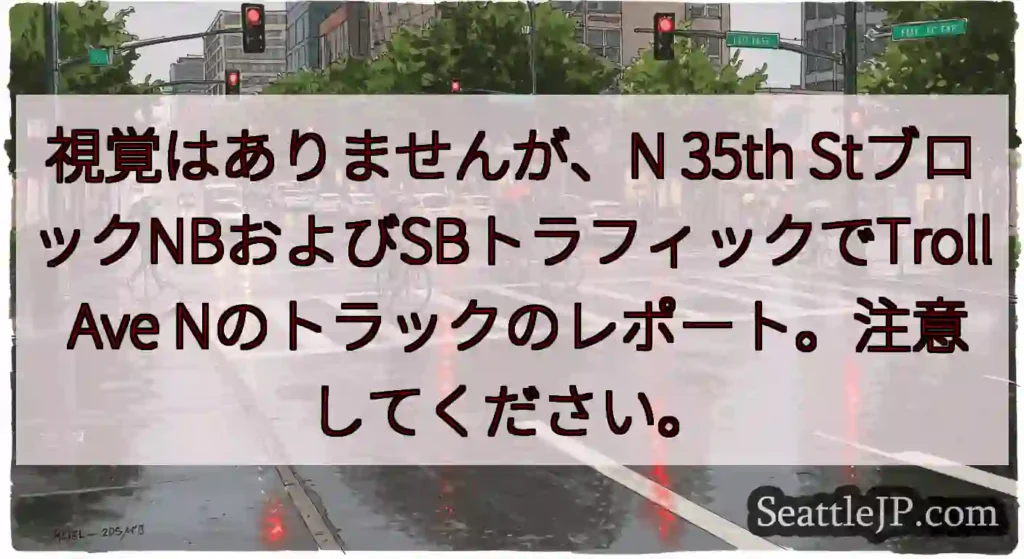 視覚はありませんが、N 35th StブロックNBおよびSBトラフィックでTroll Ave