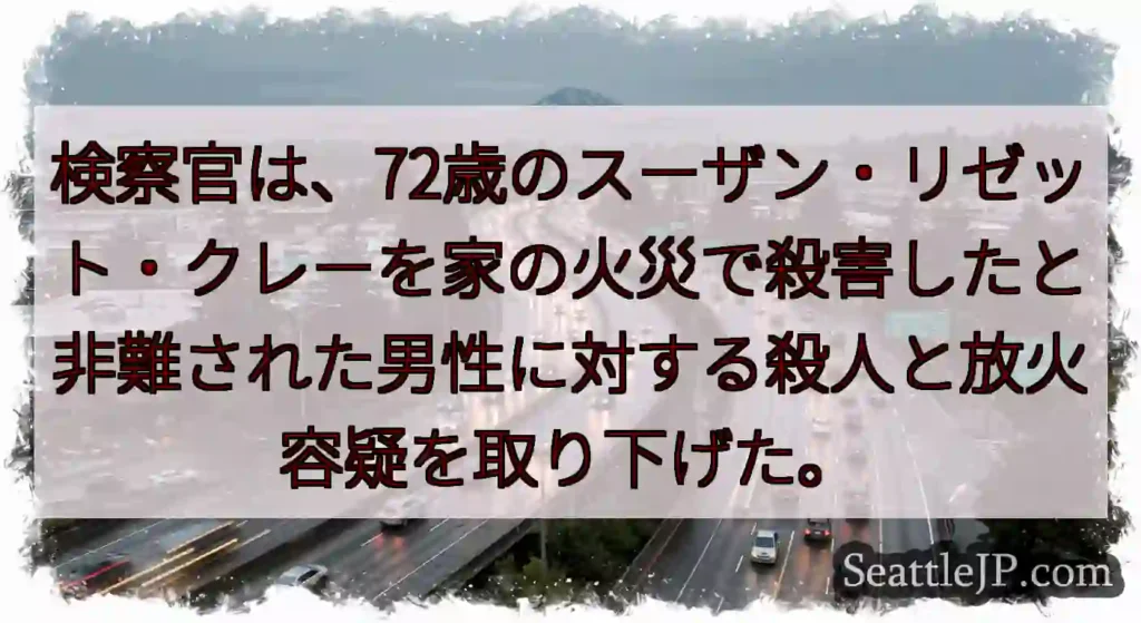 検察官は、72歳のスーザン・リゼット・クレーを家の火災で殺害したと非難された男性に対する殺人と放火容