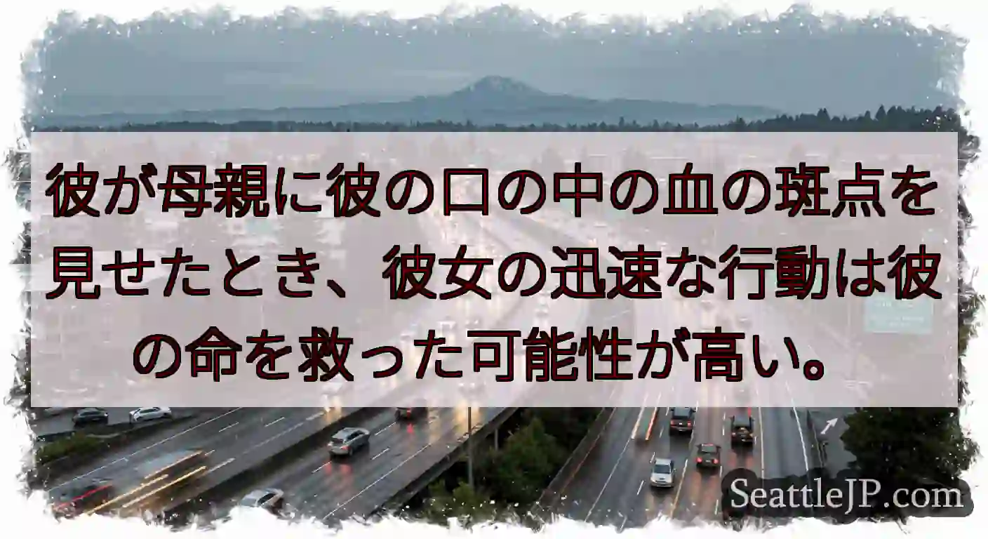 彼が母親に彼の口の中の血の斑点を見せたとき、彼女の迅速な行動は彼の命を救った可能性が高い。