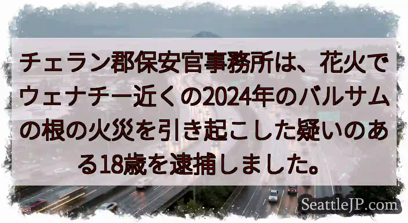 チェラン郡保安官事務所は、花火でウェナチー近くの2024年のバルサムの根の火災を引き起こした疑いのあ