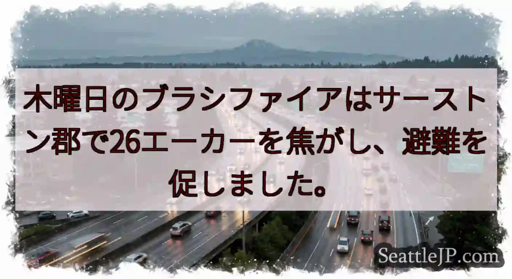 木曜日のブラシファイアはサーストン郡で26エーカーを焦がし、避難を促しました。
