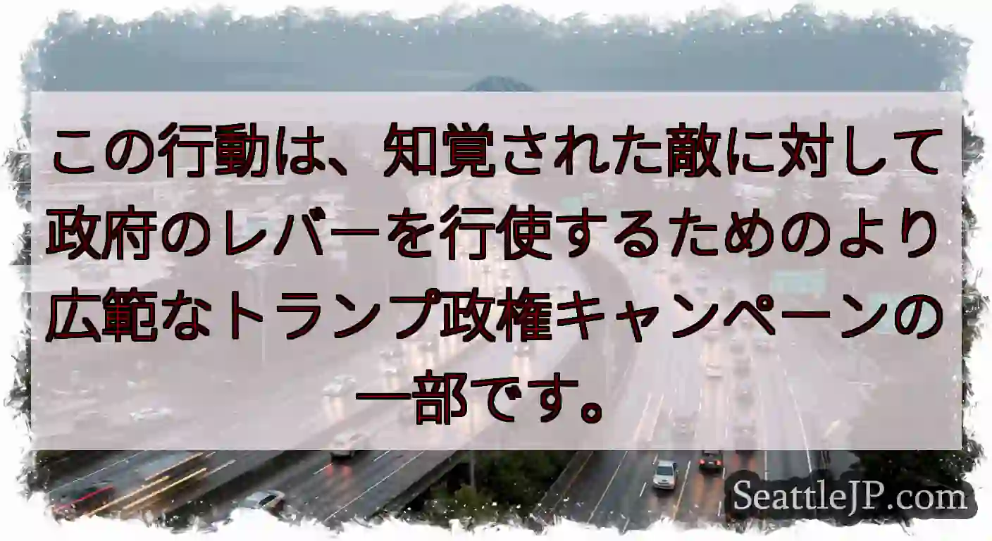 この行動は、知覚された敵に対して政府のレバーを行使するためのより広範なトランプ政権キャンペーンの一部