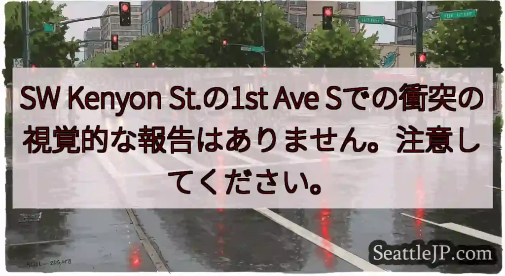 SW Kenyon St.の1st Ave Sでの衝突の視覚的な報告はありません。注意してください。