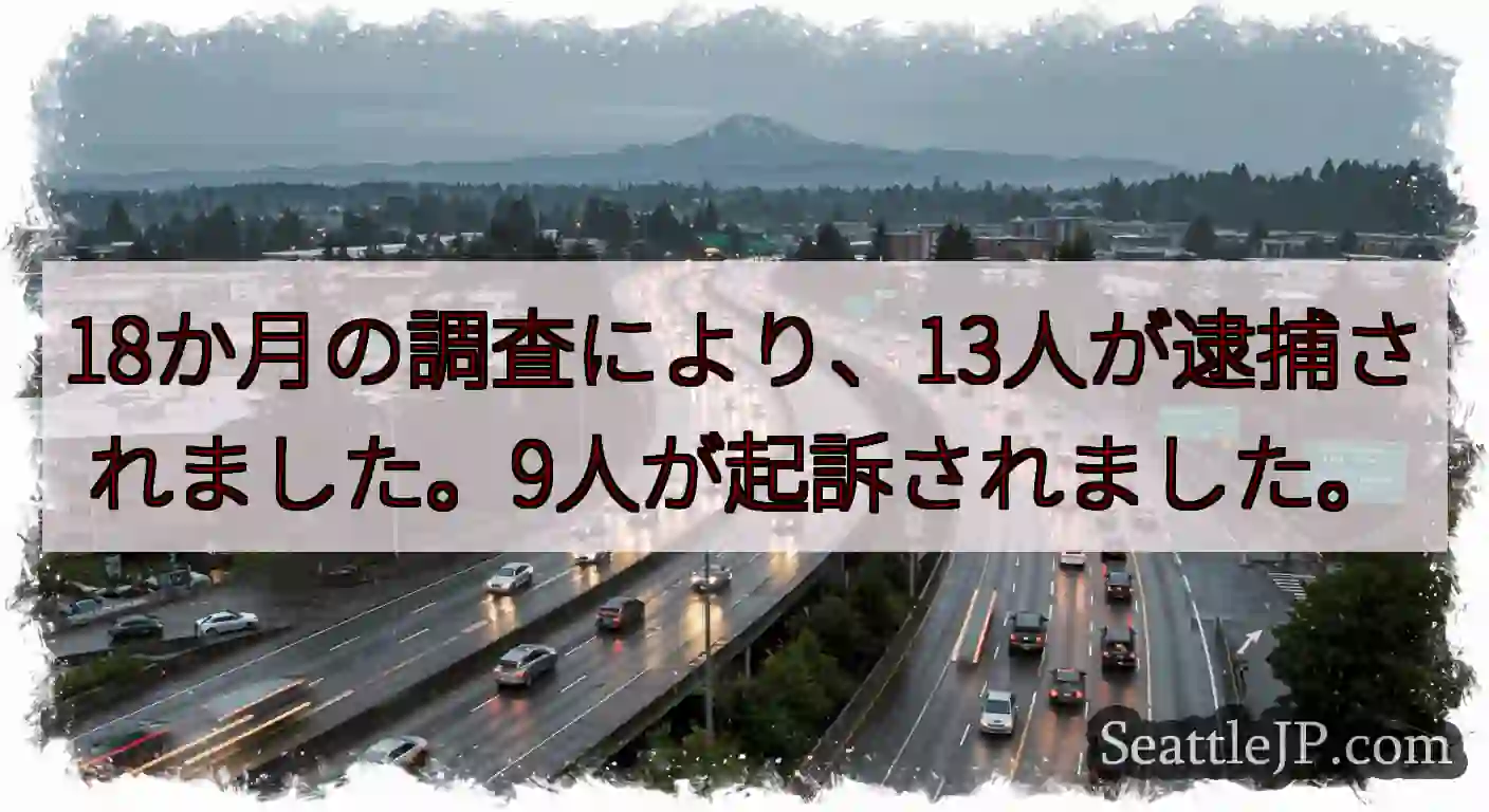 18か月の調査により、13人が逮捕されました。9人が起訴されました。