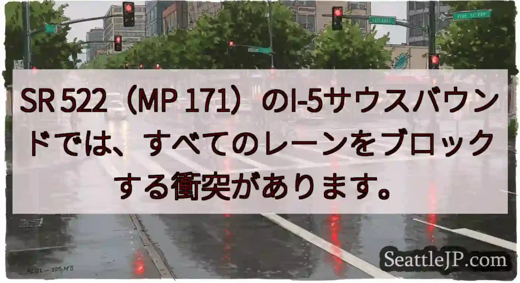 SR 522（MP 171）のI-5サウスバウンドでは、すべてのレーンをブロックする衝突があります。