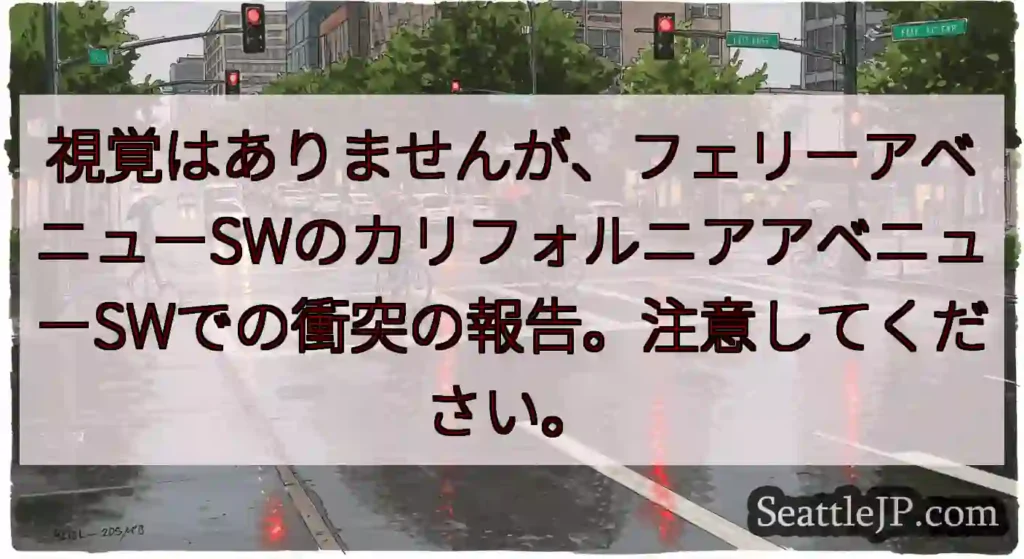 視覚はありませんが、フェリーアベニューSWのカリフォルニアアベニューSWでの衝突の報告。注意してくだ