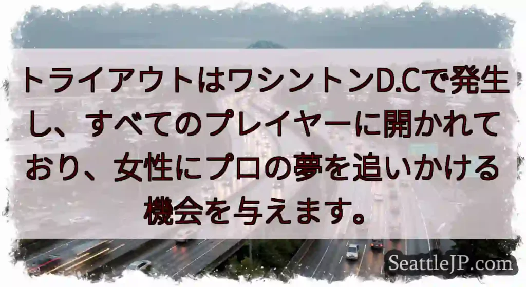 トライアウトはワシントンD.Cで発生し、すべてのプレイヤーに開かれており、女性にプロの夢を追いかける