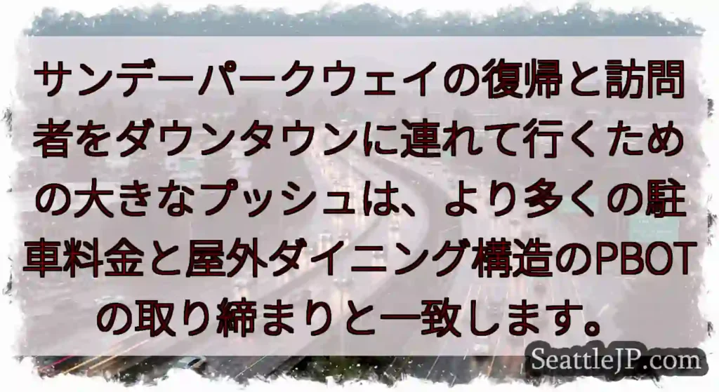 サンデーパークウェイの復帰と訪問者をダウンタウンに連れて行くための大きなプッシュは、より多くの駐車料