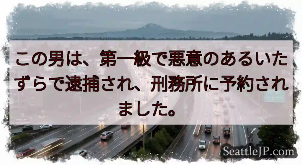 この男は、第一級で悪意のあるいたずらで逮捕され、刑務所に予約されました。