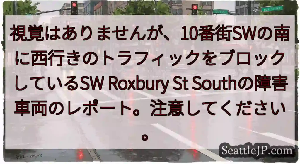 視覚はありませんが、10番街SWの南に西行きのトラフィックをブロックしているSW Roxbury