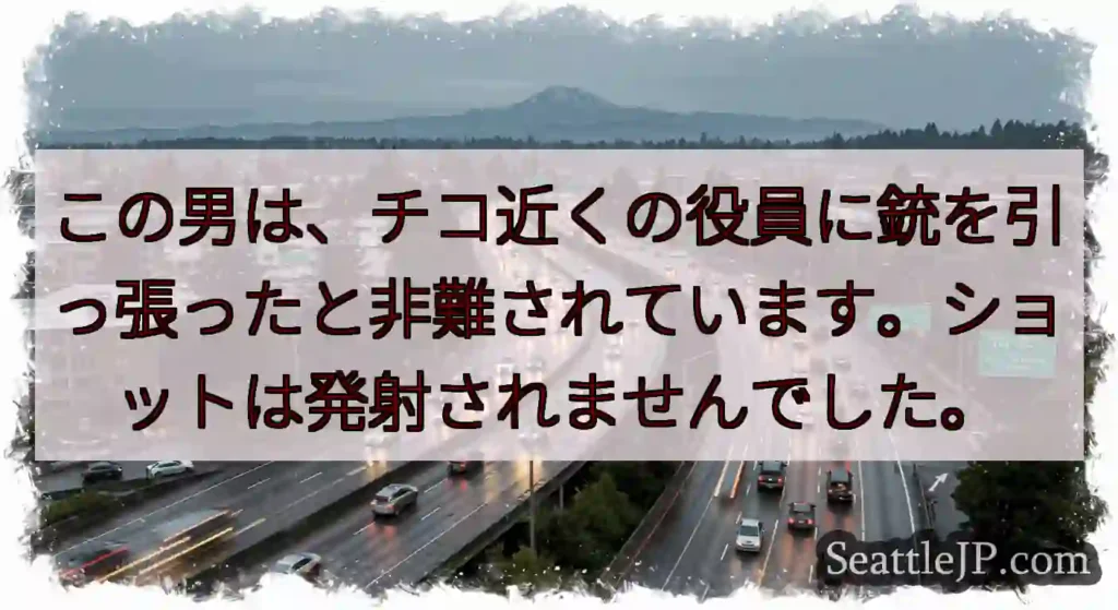 この男は、チコ近くの役員に銃を引っ張ったと非難されています。ショットは発射されませんでした。