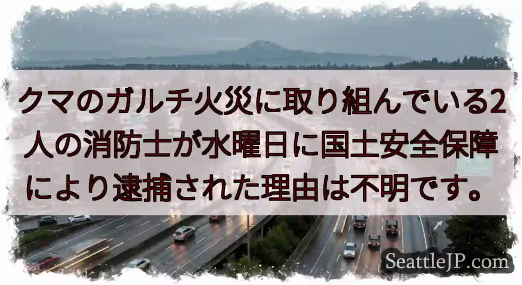 クマのガルチ火災に取り組んでいる2人の消防士が水曜日に国土安全保障により逮捕された理由は不明です。