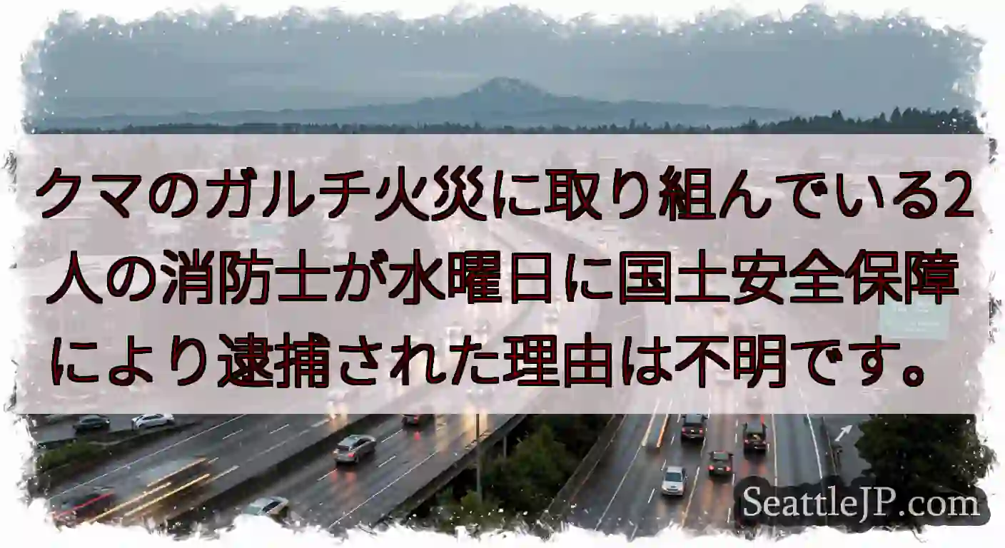 クマのガルチ火災に取り組んでいる2人の消防士が水曜日に国土安全保障により逮捕された理由は不明です。