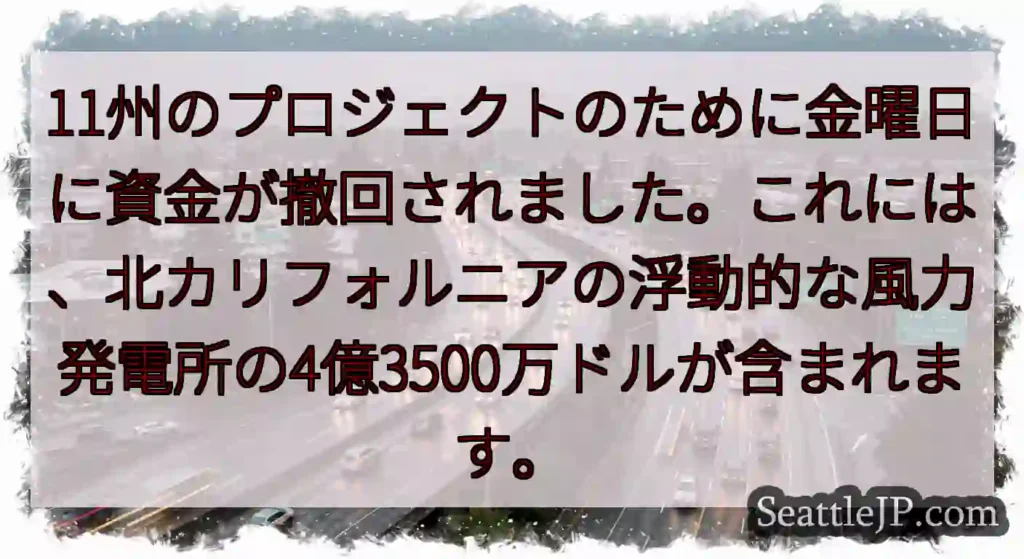 11州のプロジェクトのために金曜日に資金が撤回されました。これには、北カリフォルニアの浮動的な風力発