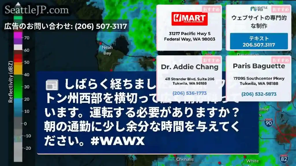 しばらく経ちました...今朝、ワシントン州西部を横切って広く雨が降っています。運転する必要があります