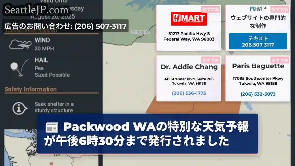 Packwood WAの特別な天気予報が午後6時30分まで発行されました