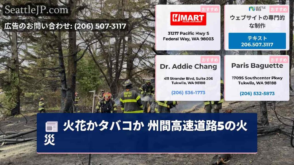 シアトルニュース 3 火花かタバコか 州間高速道路5の火災