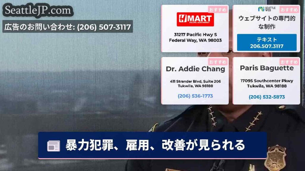 シアトルニュース 1 暴力犯罪、雇用、改善が見られる