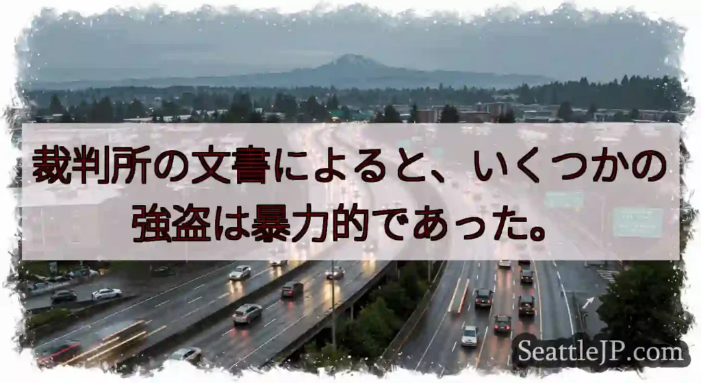 裁判所の文書によると、いくつかの強盗は暴力的であった。