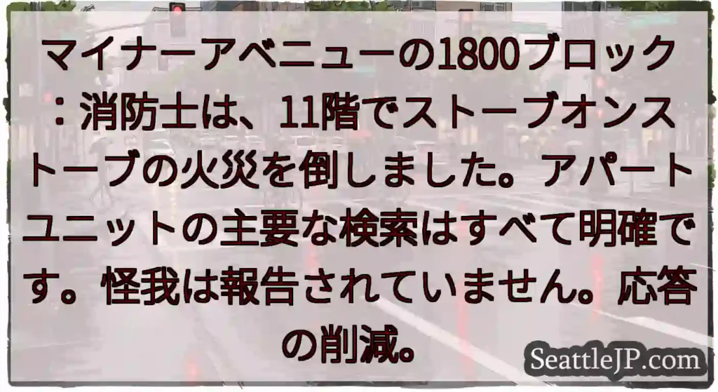 マイナーアベニューの1800ブロック：消防士は、11階でストーブオンストーブの火災を倒しました。アパ