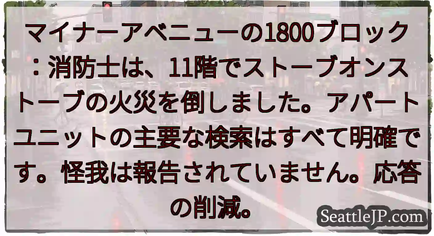 マイナーアベニューの1800ブロック：消防士は、11階でストーブオンストーブの火災を倒しました。アパ