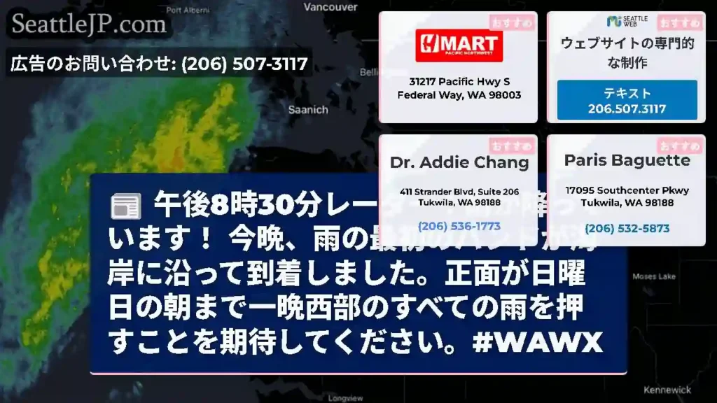 午後8時30分レーダー：雨が降っています！