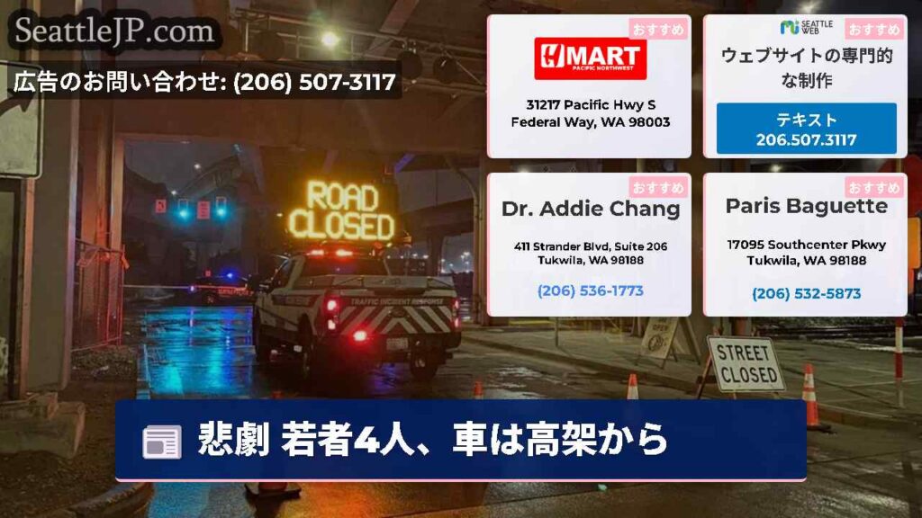 悲劇 若者4人、車は高架から