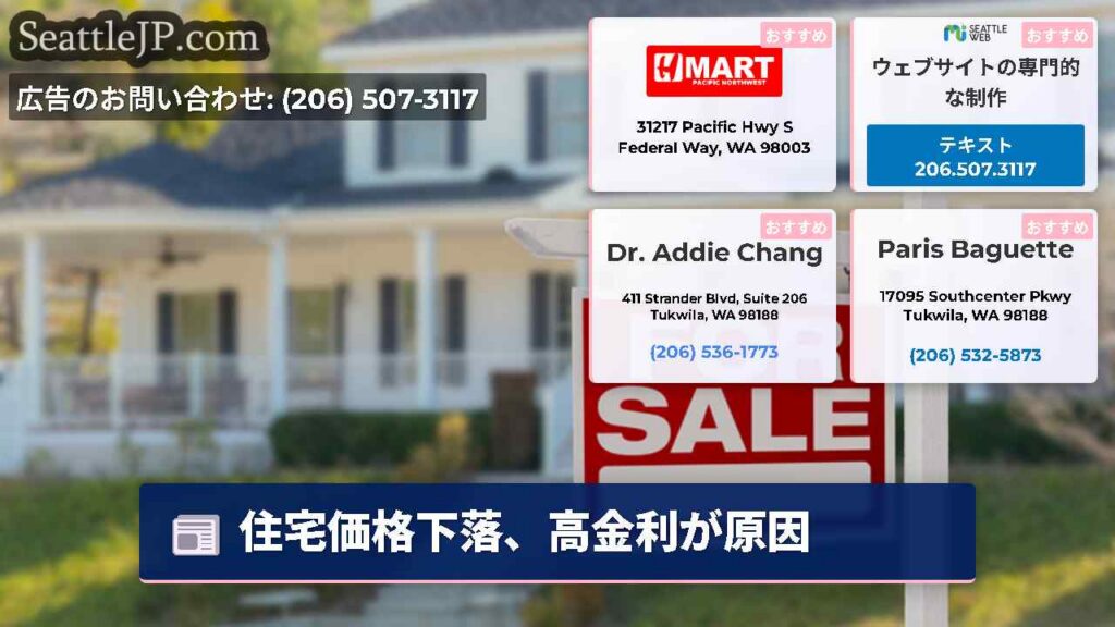 シアトルニュース 4 住宅価格下落、高金利が原因