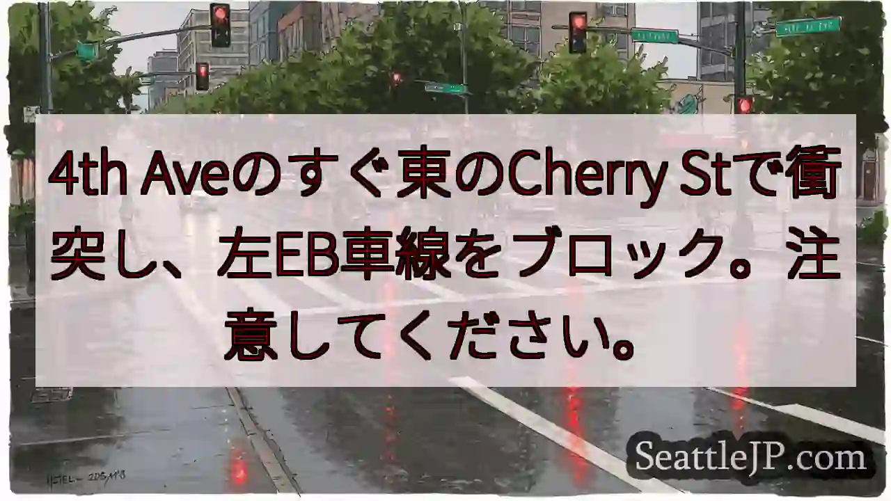 4th Aveのすぐ東のCherry Stで衝突し、左EB車線をブロック。注意してください。