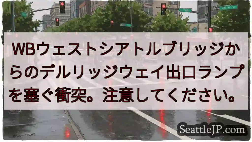 WBウェストシアトルブリッジからのデルリッジウェイ出口ランプを塞ぐ衝突。注意してください。