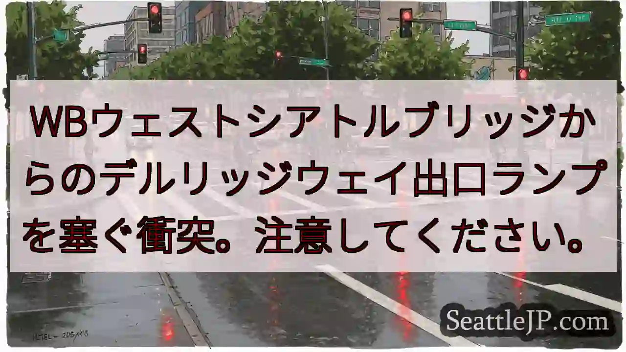 WBウェストシアトルブリッジからのデルリッジウェイ出口ランプを塞ぐ衝突。注意してください。
