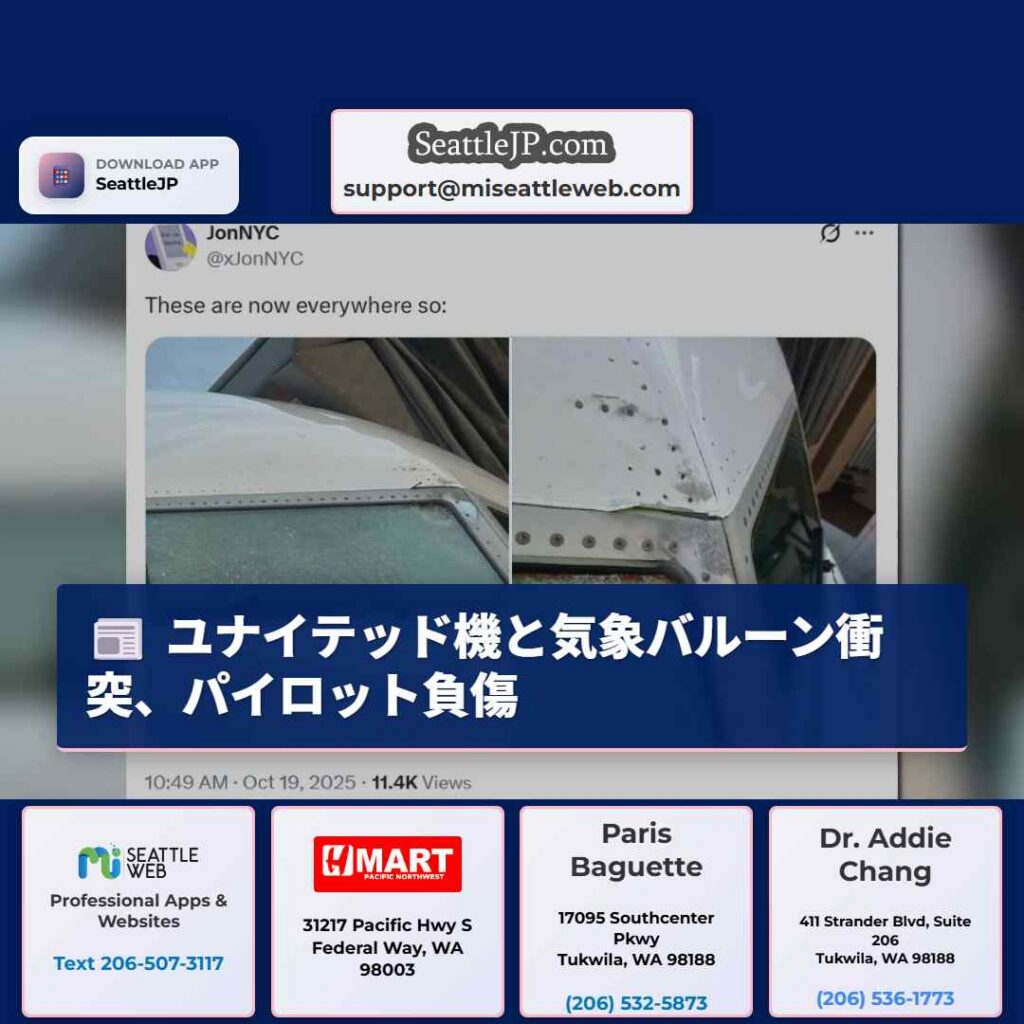ユナイテッド機と気象バルーン衝突、パイロット負傷