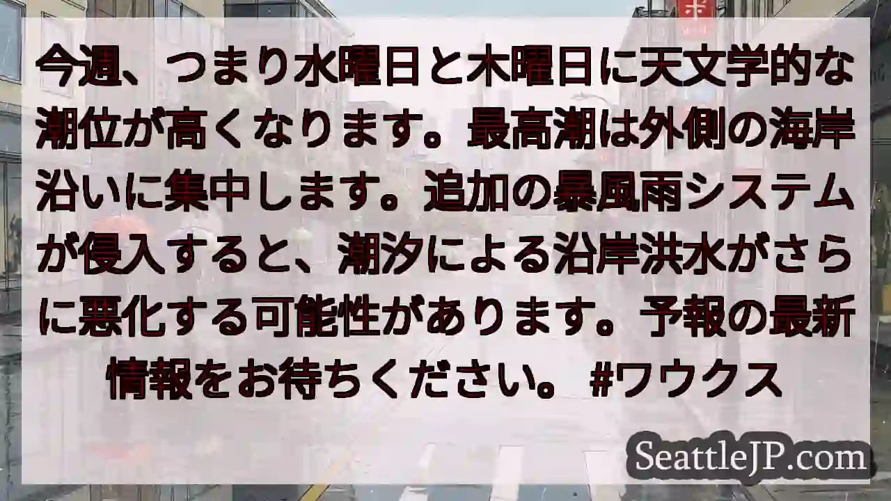 今週、つまり水曜日と木曜日に天文学的な潮位が高くなります。最高潮は外側の海岸沿いに集中します。追加の