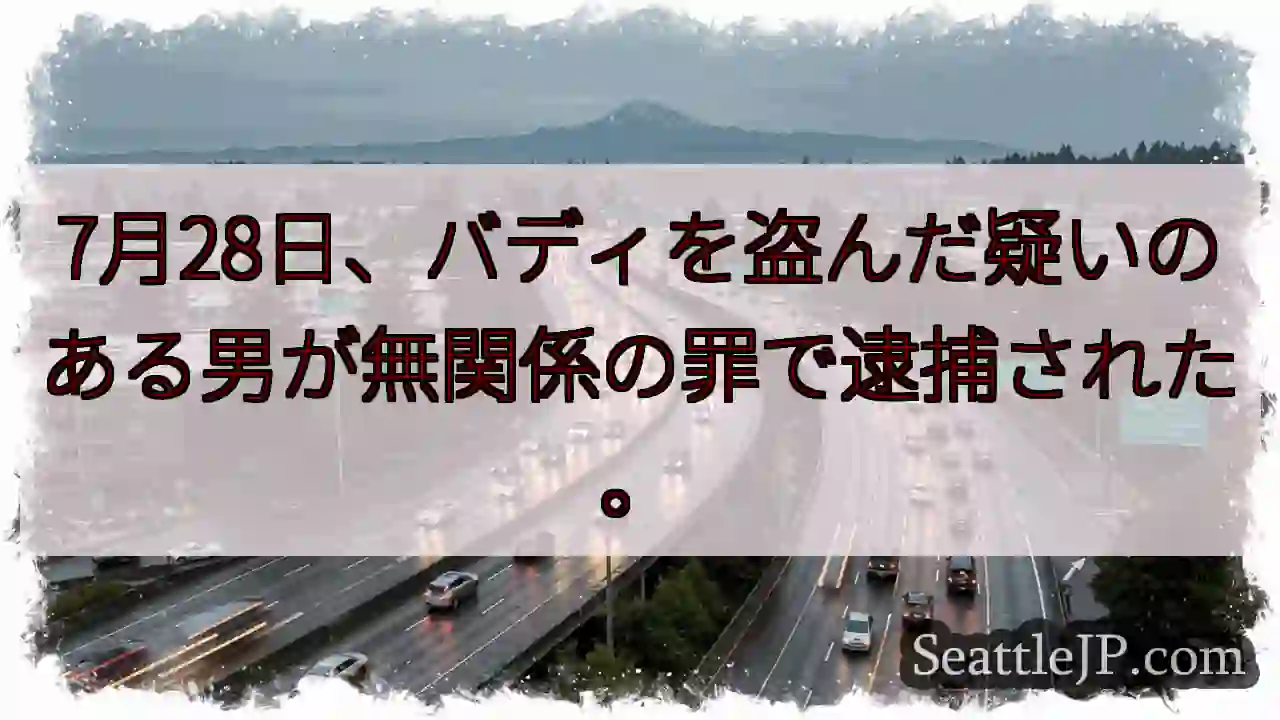 7月28日、バディを盗んだ疑いのある男が無関係の罪で逮捕された。