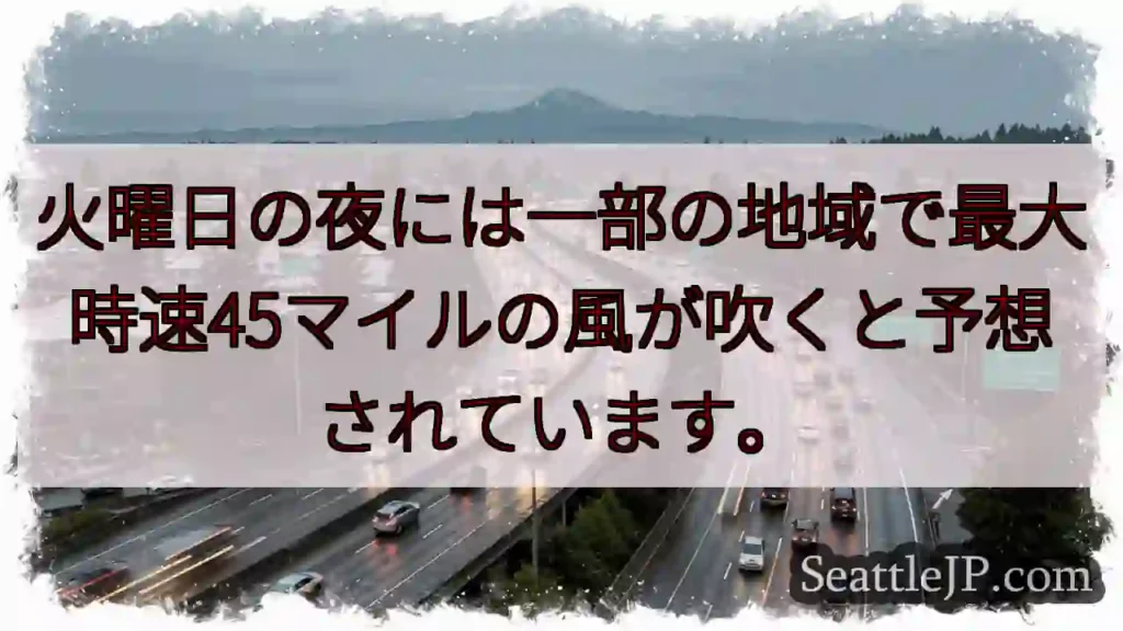 火曜日の夜には一部の地域で最大時速45マイルの風が吹くと予想されています。