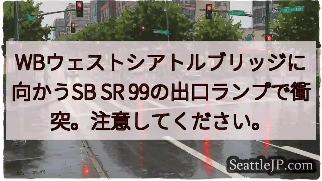 WBウェストシアトルブリッジに向かうSB SR 99の出口ランプで衝突。注意してください。
