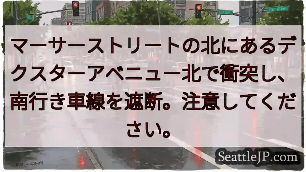マーサーストリートの北にあるデクスターアベニュー北で衝突し、南行き車線を遮断。注意してください。