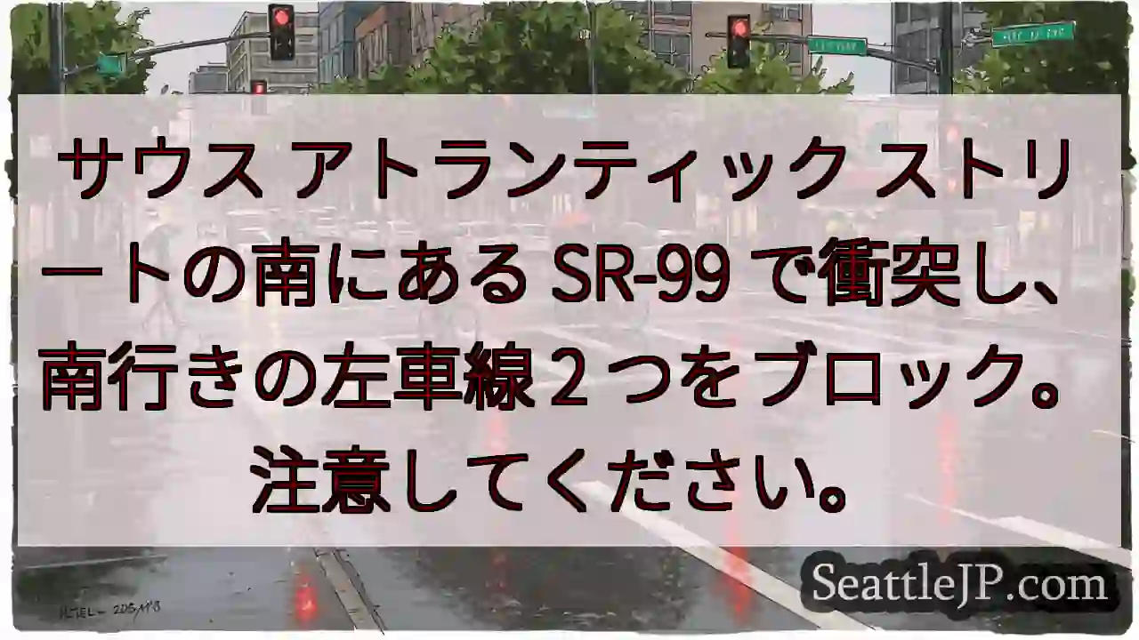 サウス アトランティック ストリートの南にある SR-99 で衝突し、南行きの左車線 2