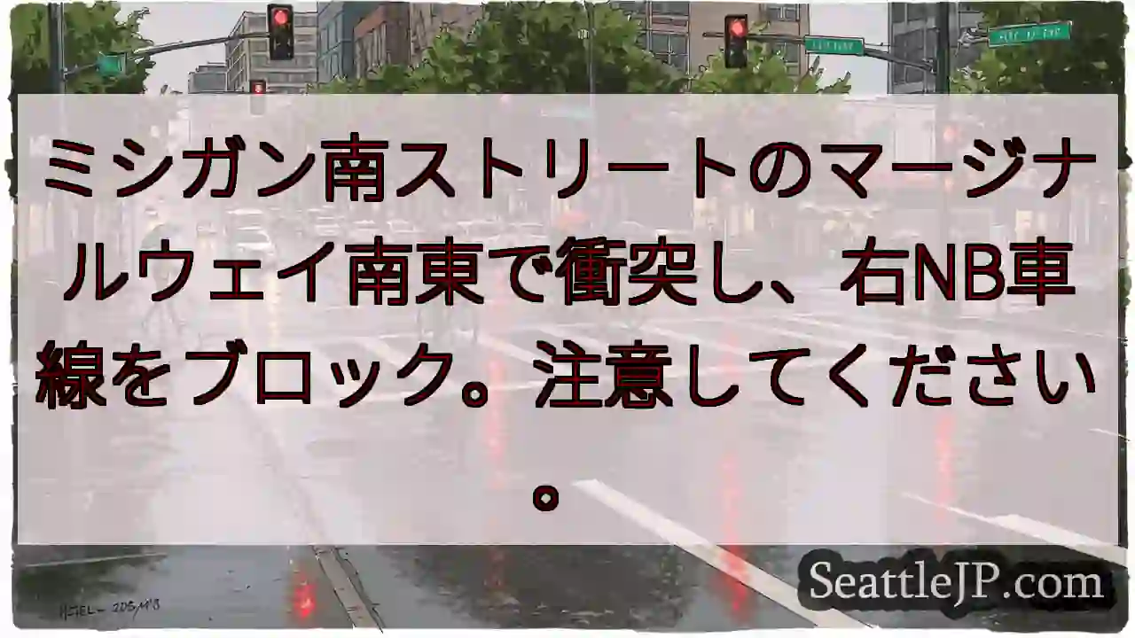 ミシガン南ストリートのマージナルウェイ南東で衝突し、右NB車線をブロック。注意してください。