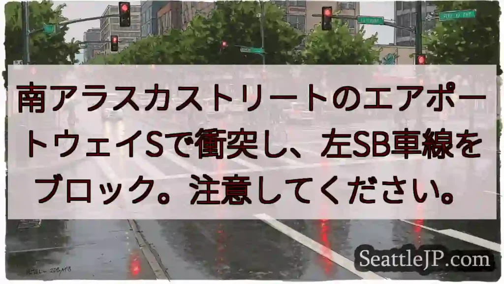 南アラスカストリートのエアポートウェイSで衝突し、左SB車線をブロック。注意してください。