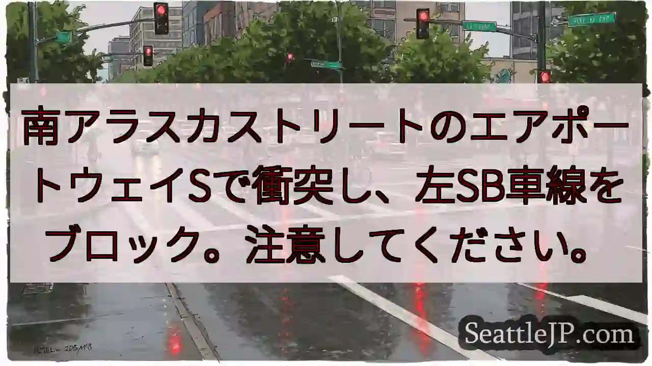 南アラスカストリートのエアポートウェイSで衝突し、左SB車線をブロック。注意してください。