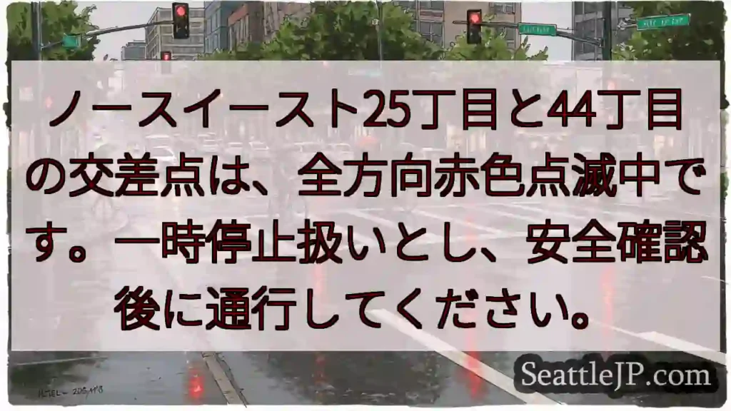 全方向赤点滅！一時停止、安全確認を