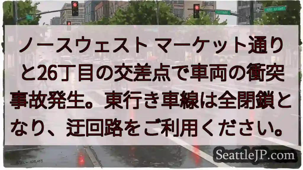交差点事故発生！東行き全閉鎖