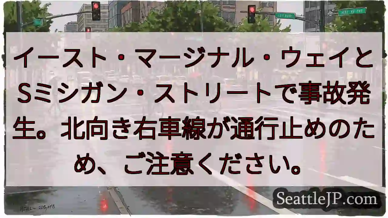 事故発生！右車線通行止め