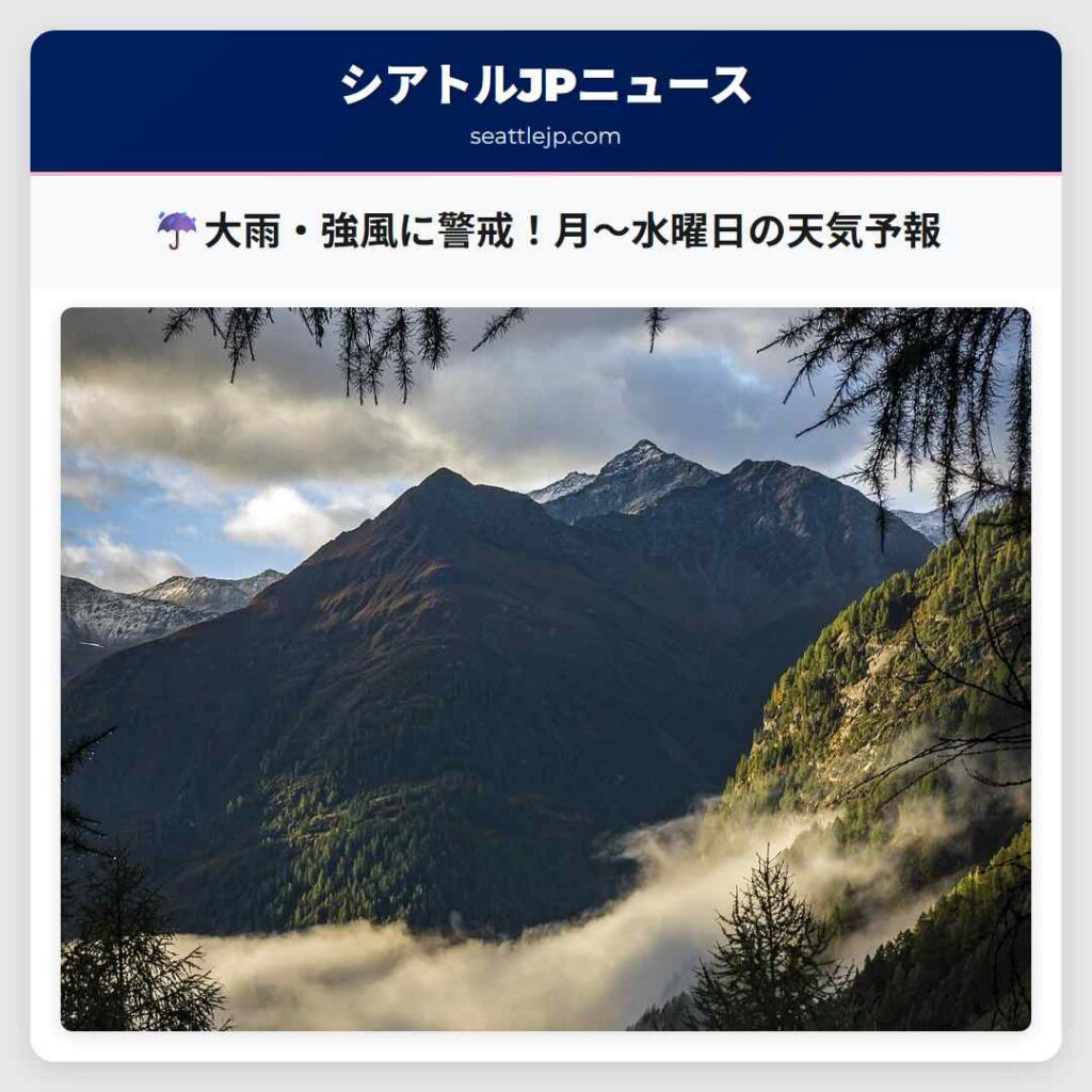 ☔️大雨・強風に警戒！月～水曜日の天気予報
